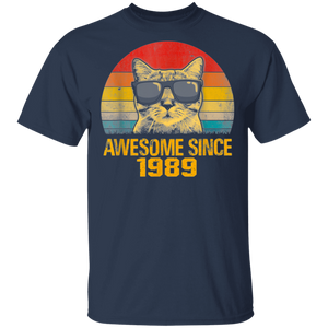 Awesome Since 1989 30th Birthday Gift Cat Lover T-Shirt